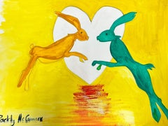 March Hare Buntes irisches zeitgenössisches abstraktes kubistisches Gemälde eines Hares