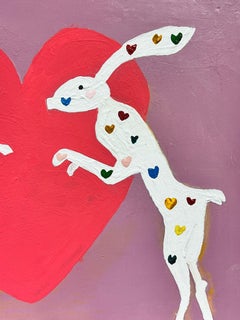 March Hares Colorful Irish Contemporary Abstract Painting Pair Of Heart Hares