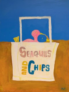 Möwen und Chips Helle abstrakte Malerei Kubistisch Modern British School