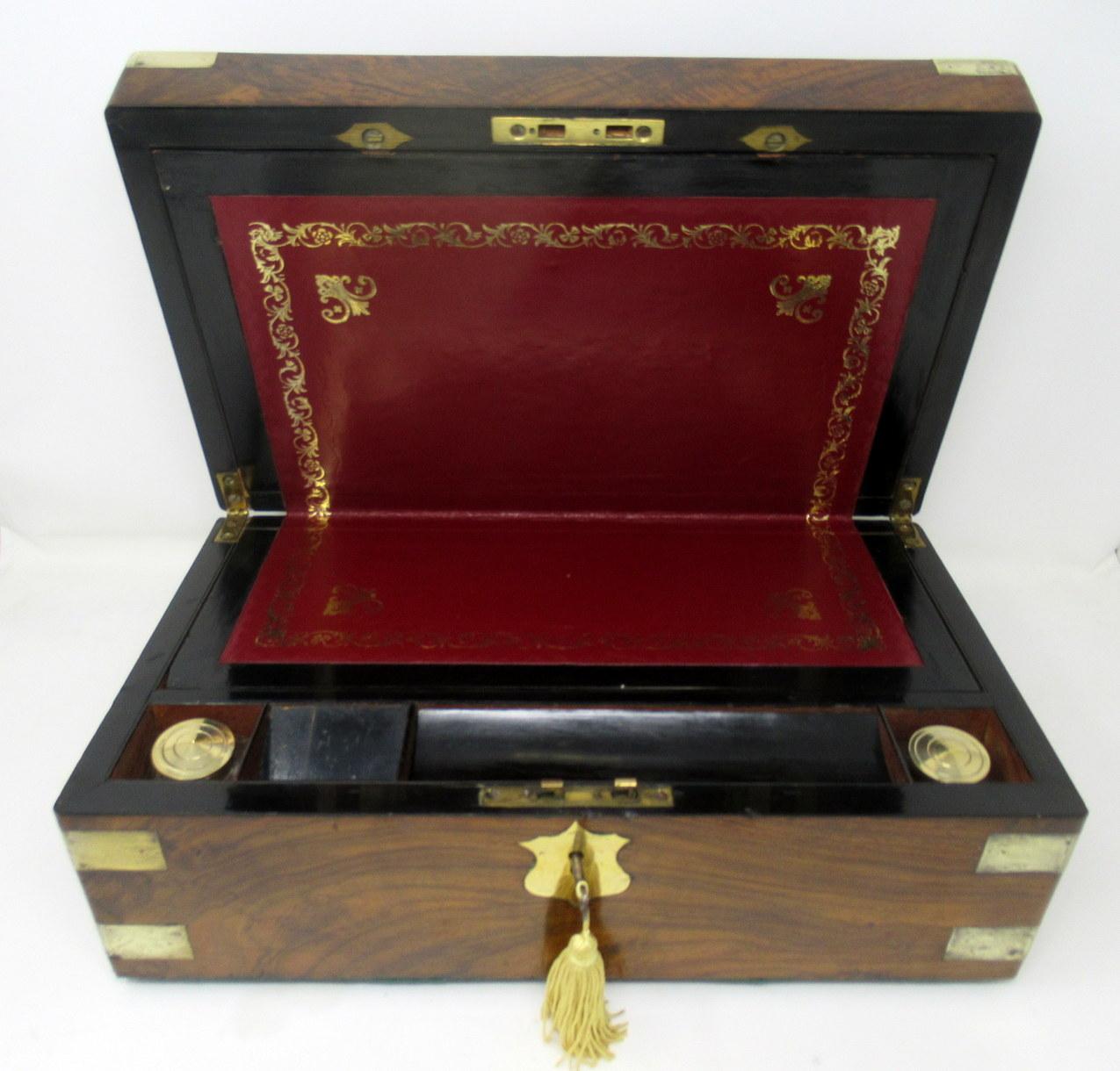 Irish Dublin Georgian Burl Walnut Brass Bound Traveling Writing Slope Box 3