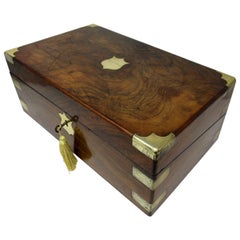 Irish Dublin Georgian Burl Walnut Brass Bound Traveling Writing Slope Box