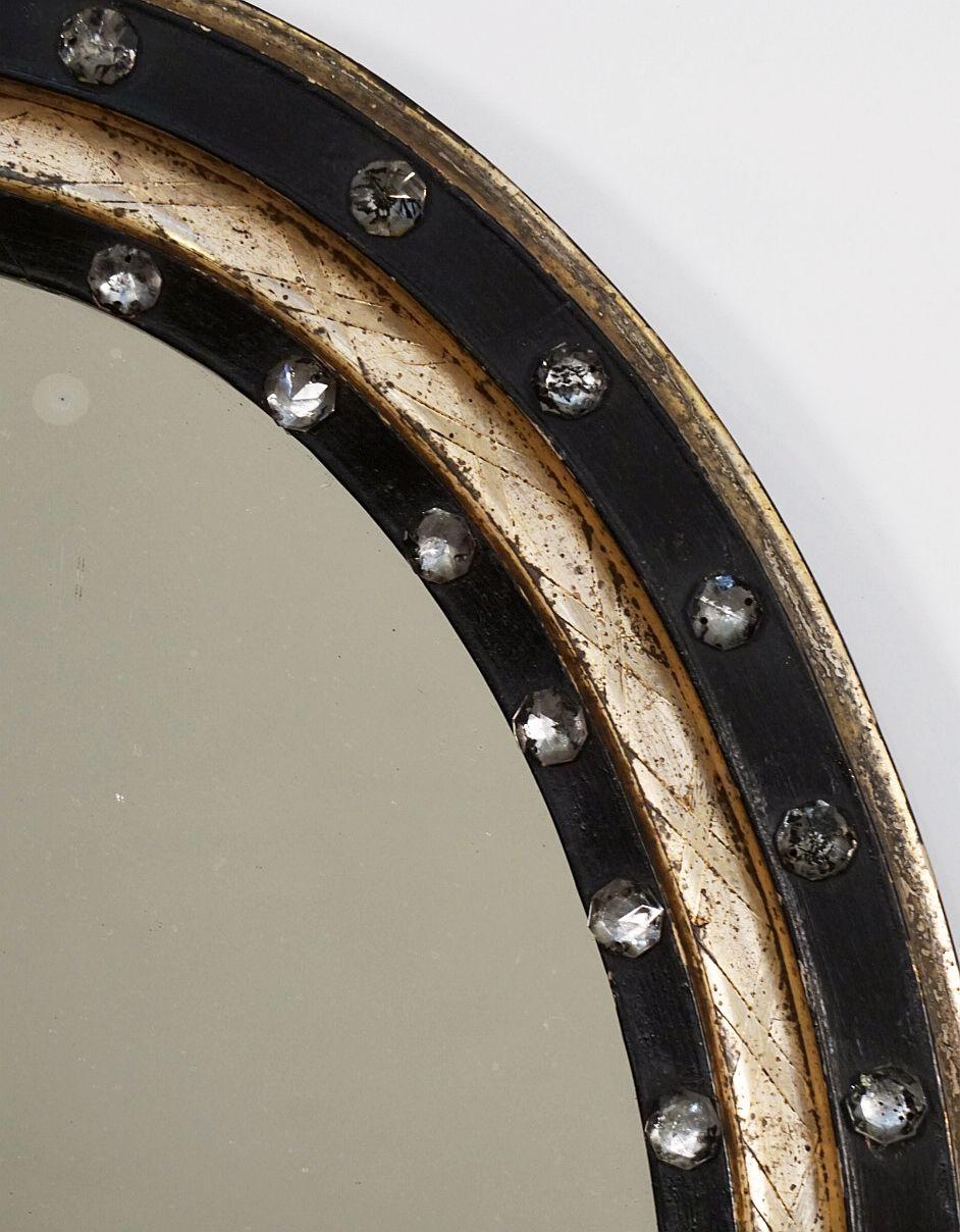 Irish Ebony and Gilt Oval Mirror with Faceted Glass Studs (H 22 1/4 x W 18 1/4) 6