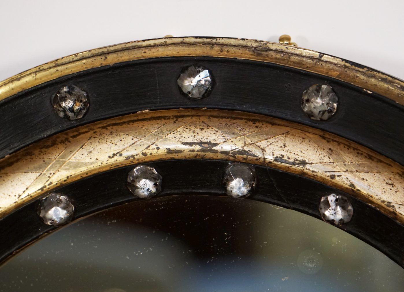 Irish Ebony and Gilt Oval Mirror with Faceted Glass Studs (H 22 1/4 x W 18 1/4) 7