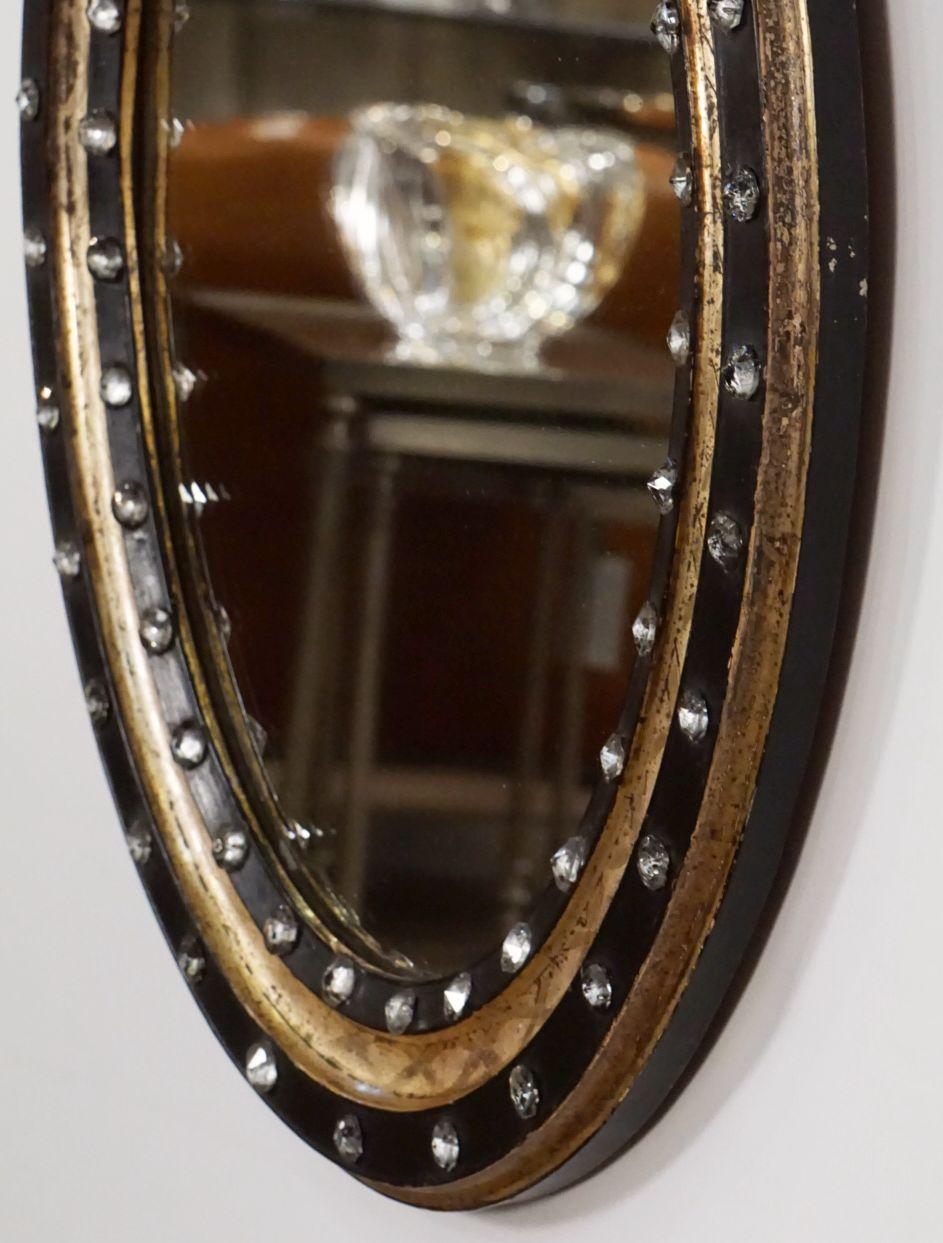 Irish Ebony and Gilt Oval Mirror with Faceted Glass Studs (H 22 1/4 x W 18 1/4) 11