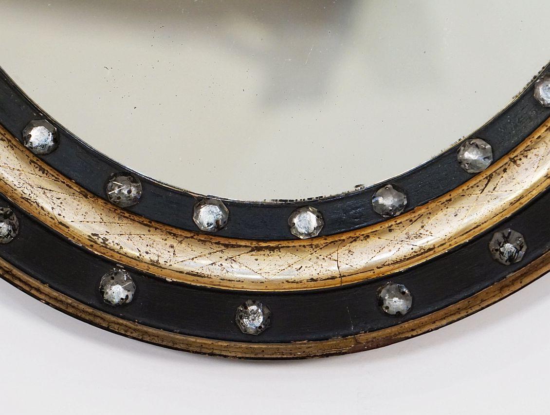 Irish Ebony and Gilt Oval Mirror with Faceted Glass Studs (H 22 1/4 x W 18 1/4) 3