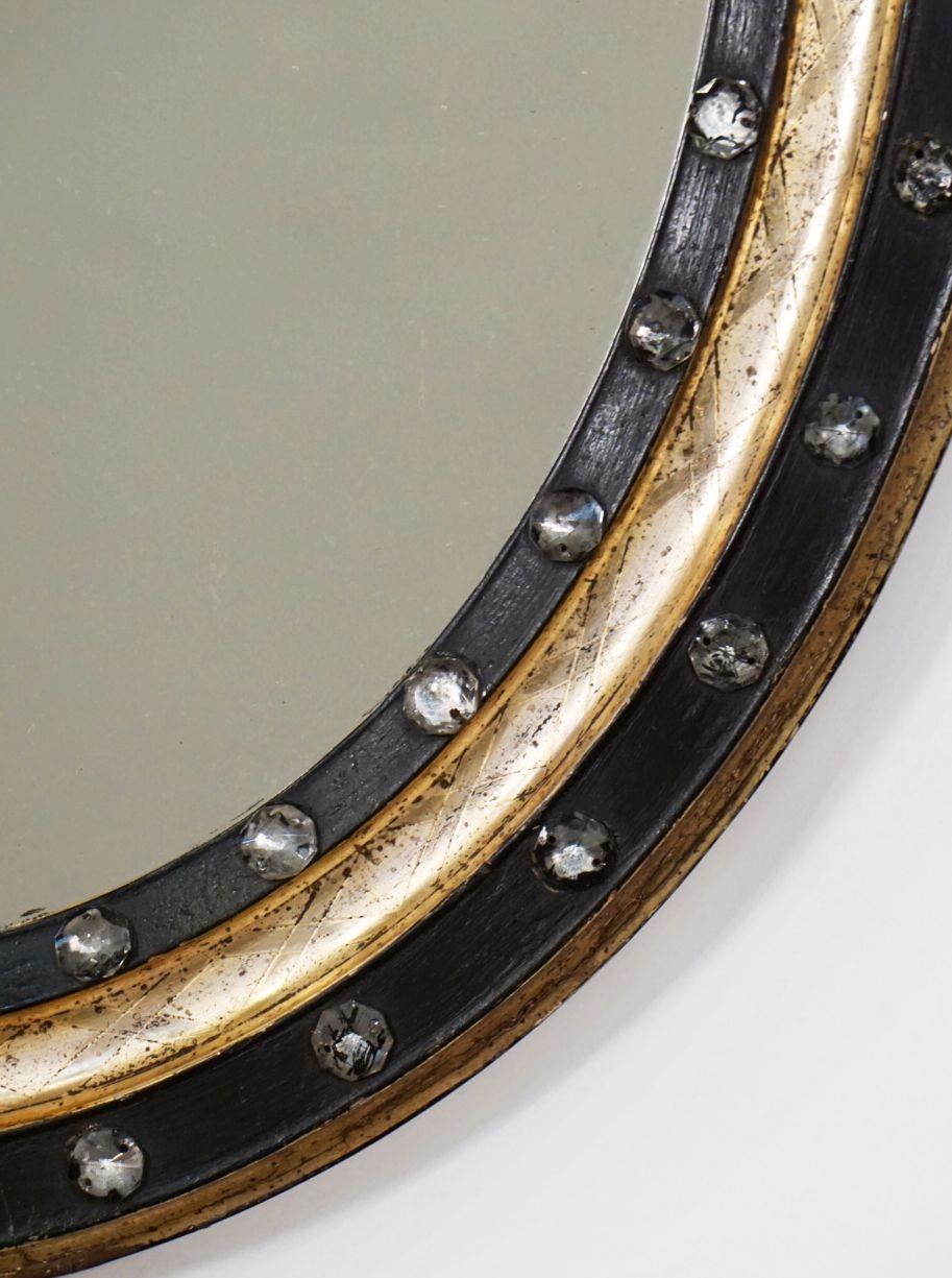 Irish Ebony and Gilt Oval Mirror with Faceted Glass Studs (H 22 1/4 x W 18 1/4) 4