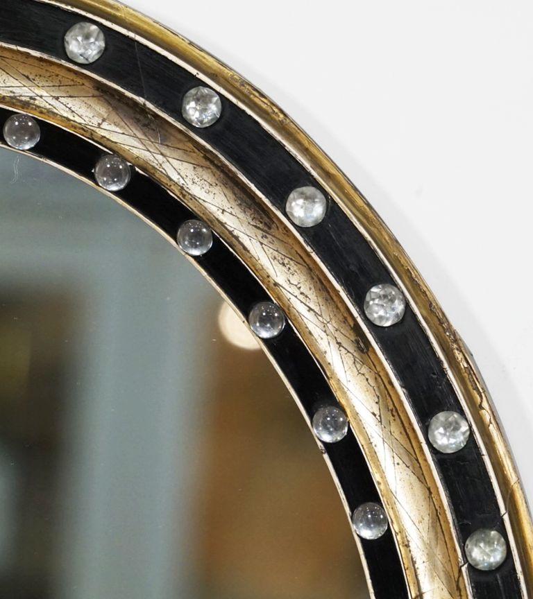Irish Ebony and Gilt Oval Mirror with Faceted Glass Studs (H 24 3/8 x W 20 1/2)  For Sale 6
