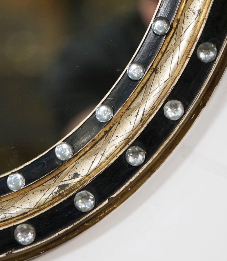 Irish Ebony and Gilt Oval Mirror with Faceted Glass Studs (H 24 3/8 x W 20 1/2)  For Sale 4