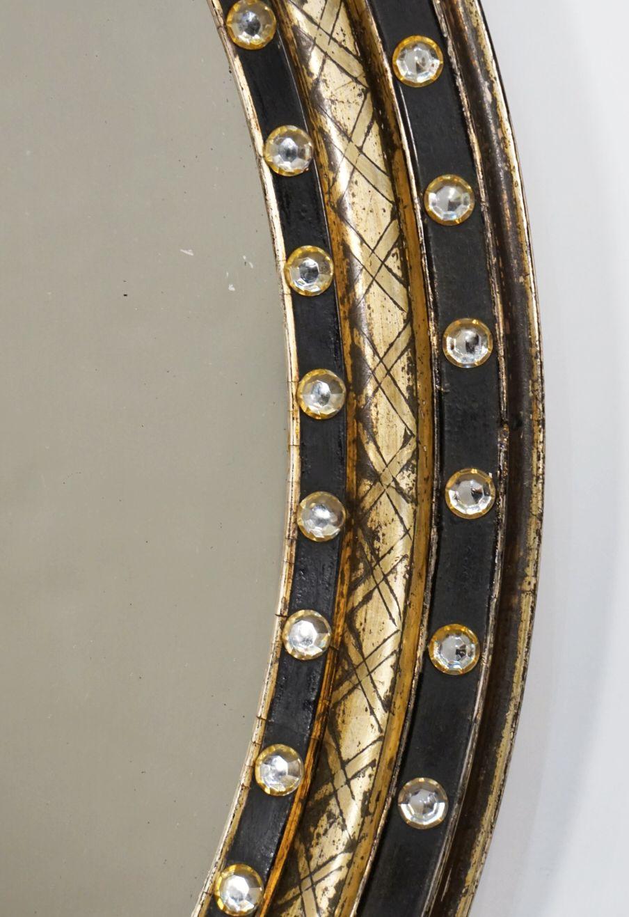 Irish Ebony and Gilt Oval Mirror with Faceted Glass Studs (H 29 1/4 x W 23 1/2) 5