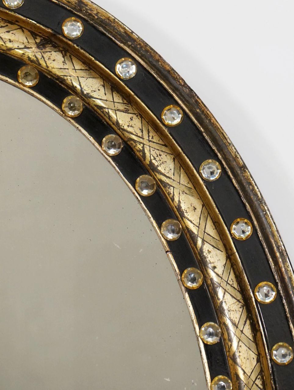 Irish Ebony and Gilt Oval Mirror with Faceted Glass Studs (H 29 1/4 x W 23 1/2) 6