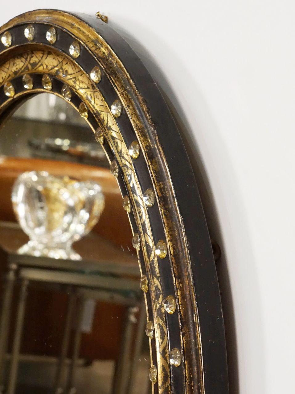 Irish Ebony and Gilt Oval Mirror with Faceted Glass Studs (H 29 1/4 x W 23 1/2) 10