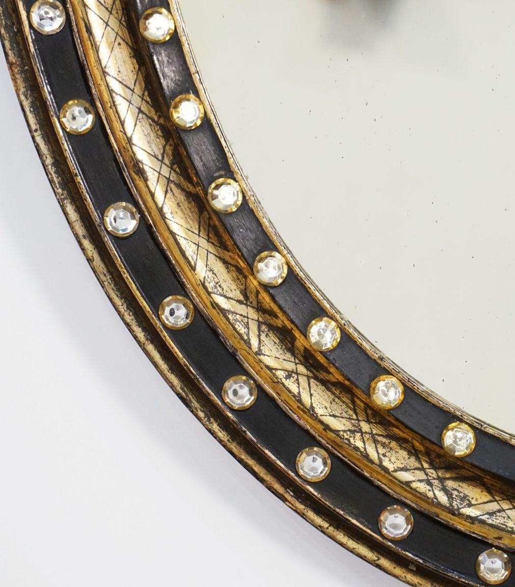 Irish Ebony and Gilt Oval Mirror with Faceted Glass Studs (H 29 1/4 x W 23 1/2) 2
