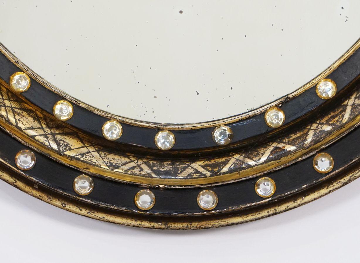 Irish Ebony and Gilt Oval Mirror with Faceted Glass Studs (H 29 1/4 x W 23 1/2) 3