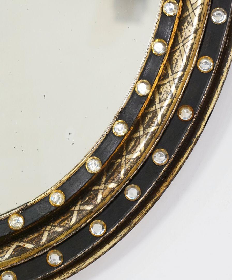Irish Ebony and Gilt Oval Mirror with Faceted Glass Studs (H 29 1/4 x W 23 1/2) 4