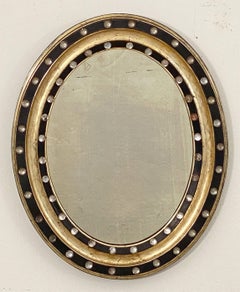 Irish Ebony and Gilt Oval Wall Mirror with Glass Studs (H 21 x W 16 3/4)