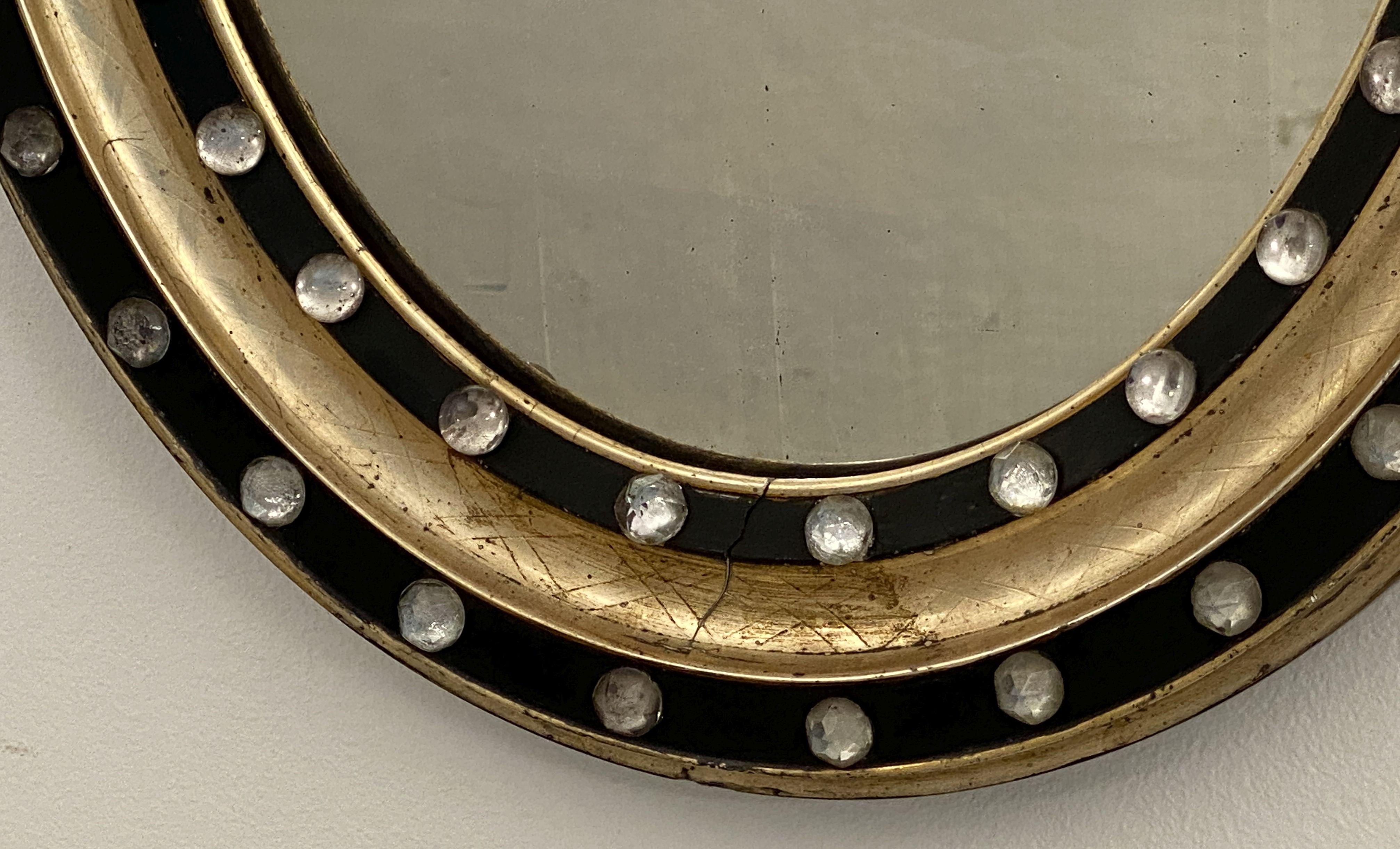 Irish Ebony and Gilt Oval Wall Mirror with Glass Studs (H 21 x W 16 3/4) 1