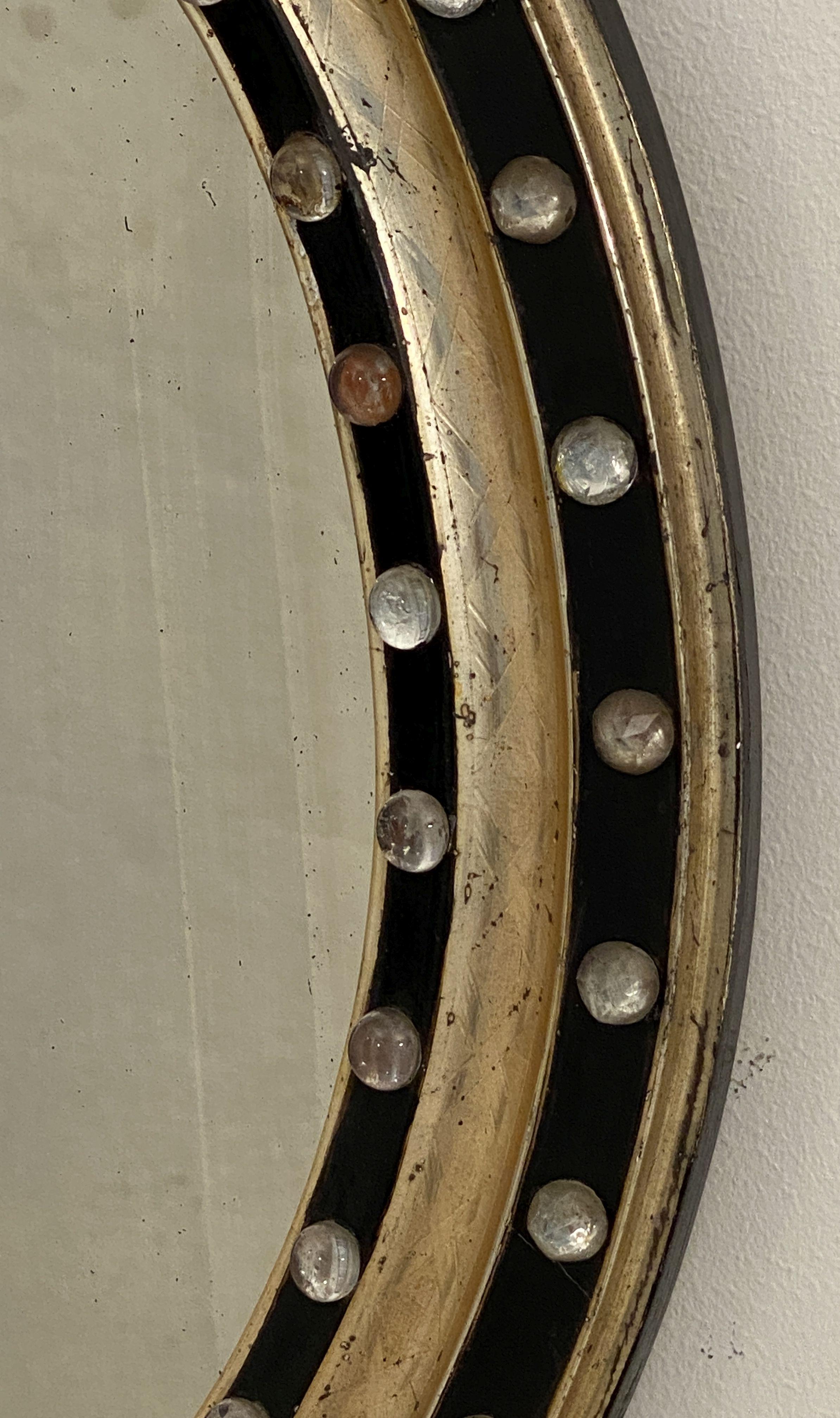 Irish Ebony and Gilt Oval Wall Mirror with Glass Studs (H 21 x W 16 3/4) 2