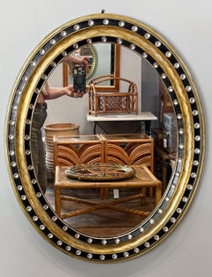 Irish Ebony and Gilt Oval Wall Mirror with Glass Studs (H 29 3/8 x W 23 5/8)