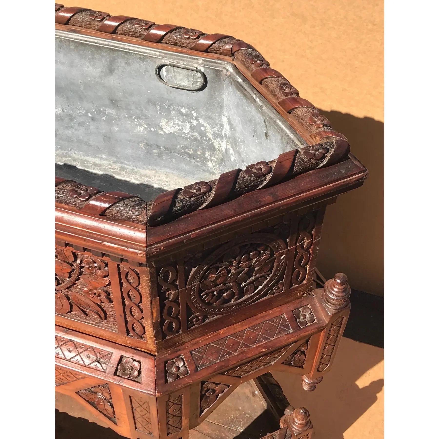 Arts and Crafts Irish Elaborately Carved Planter For Sale