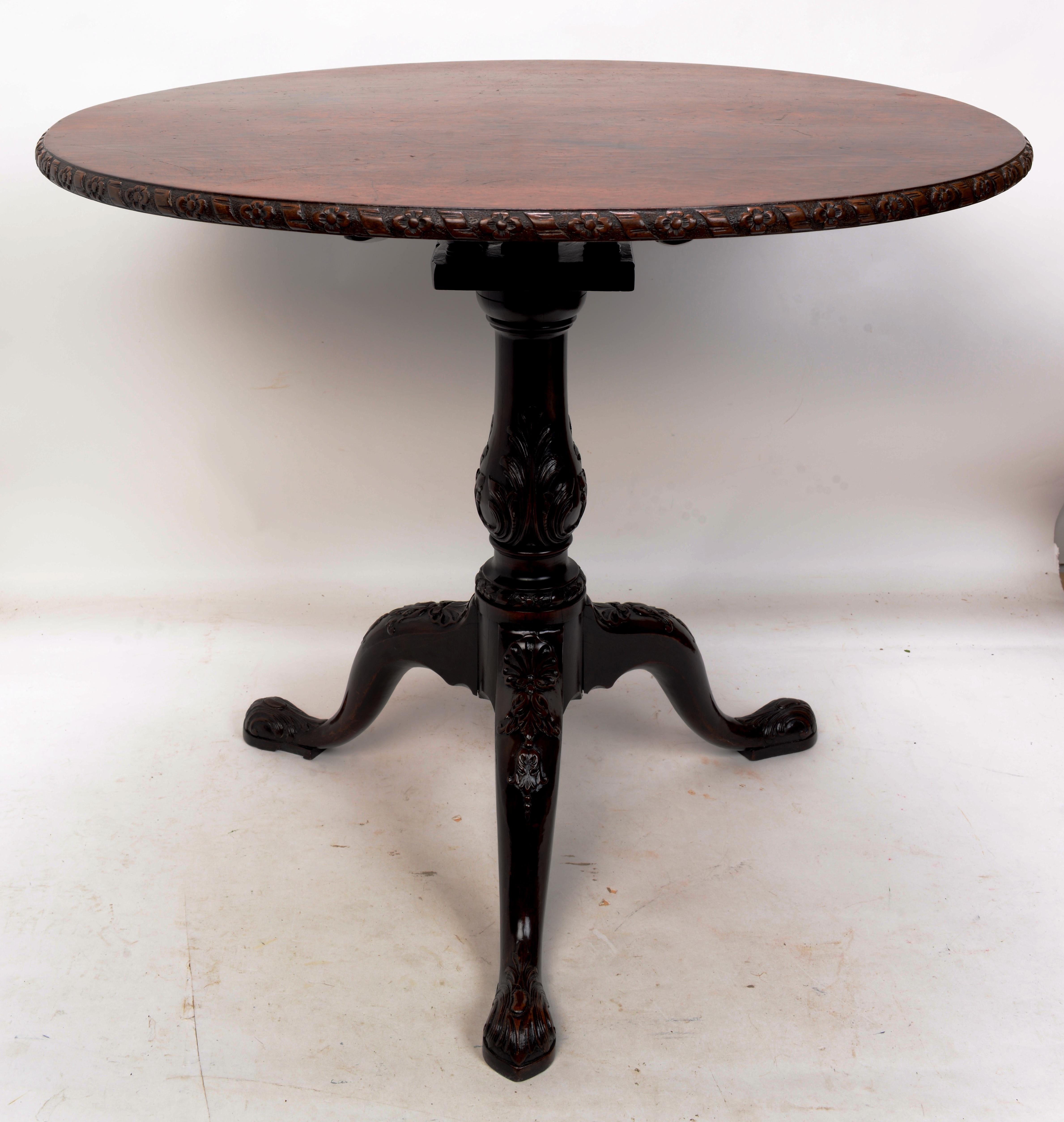 18th Century Irish Geo II Plum Pudding Mahogany Tilt and Turn Tripod Tea Table, c1750 For Sale