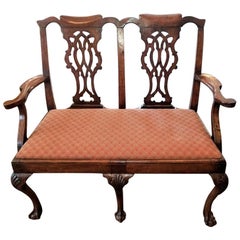 Irish George II Chippendale Mahogany Double Chair Back Settee