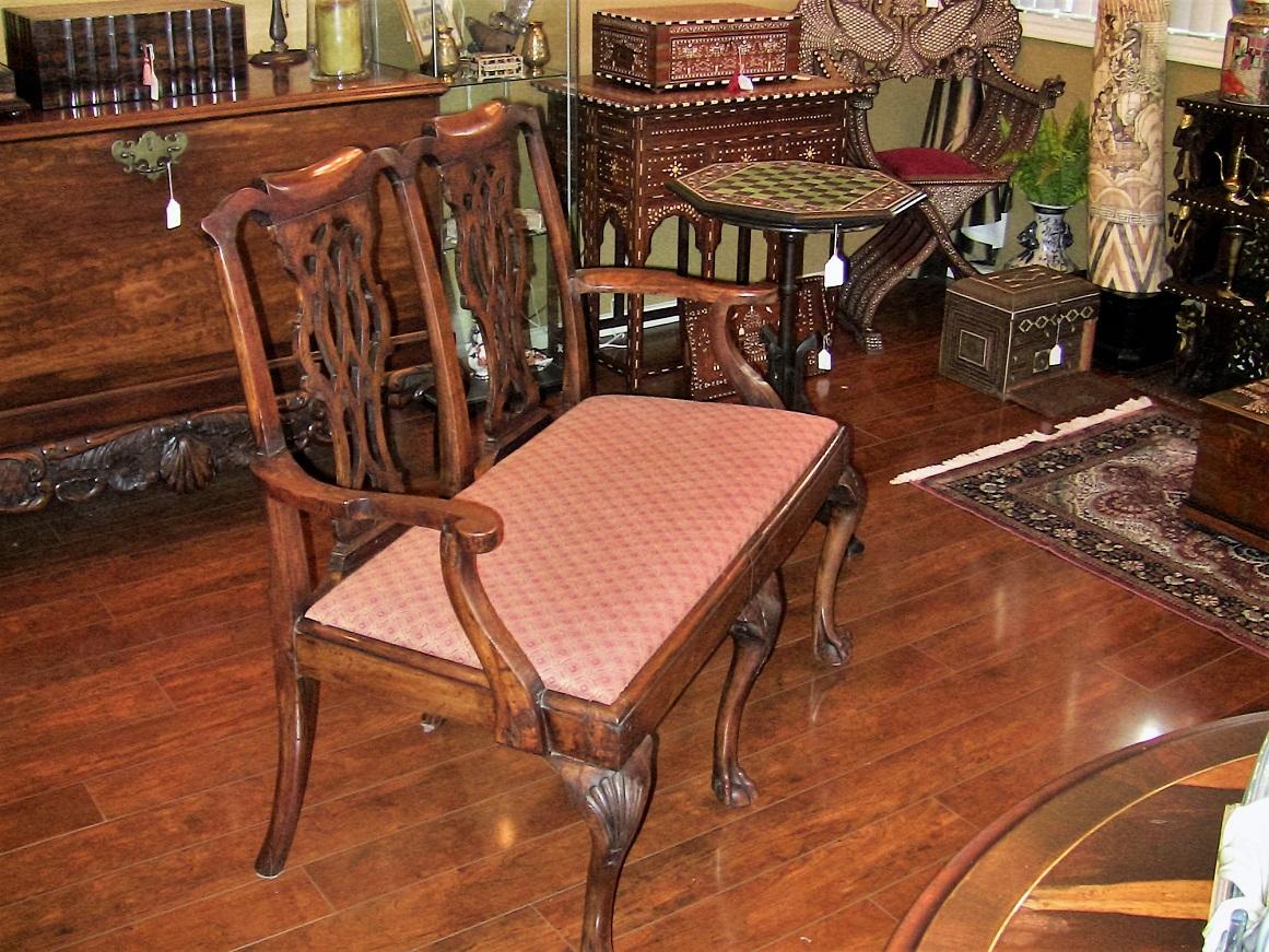 Irish George II Chippendale Mahogany Double Chair Back Settee In Good Condition In Dallas, TX