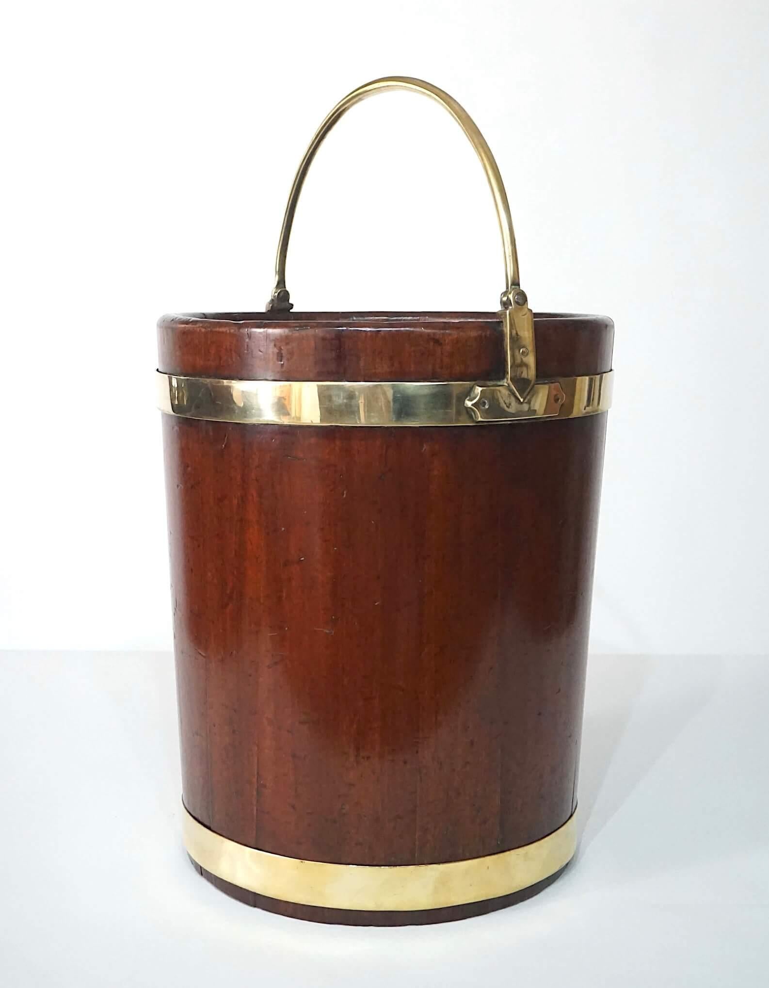 Georgian Irish George III Brass Bound Mahogany Peat or Turf Bucket, c. 1780 For Sale