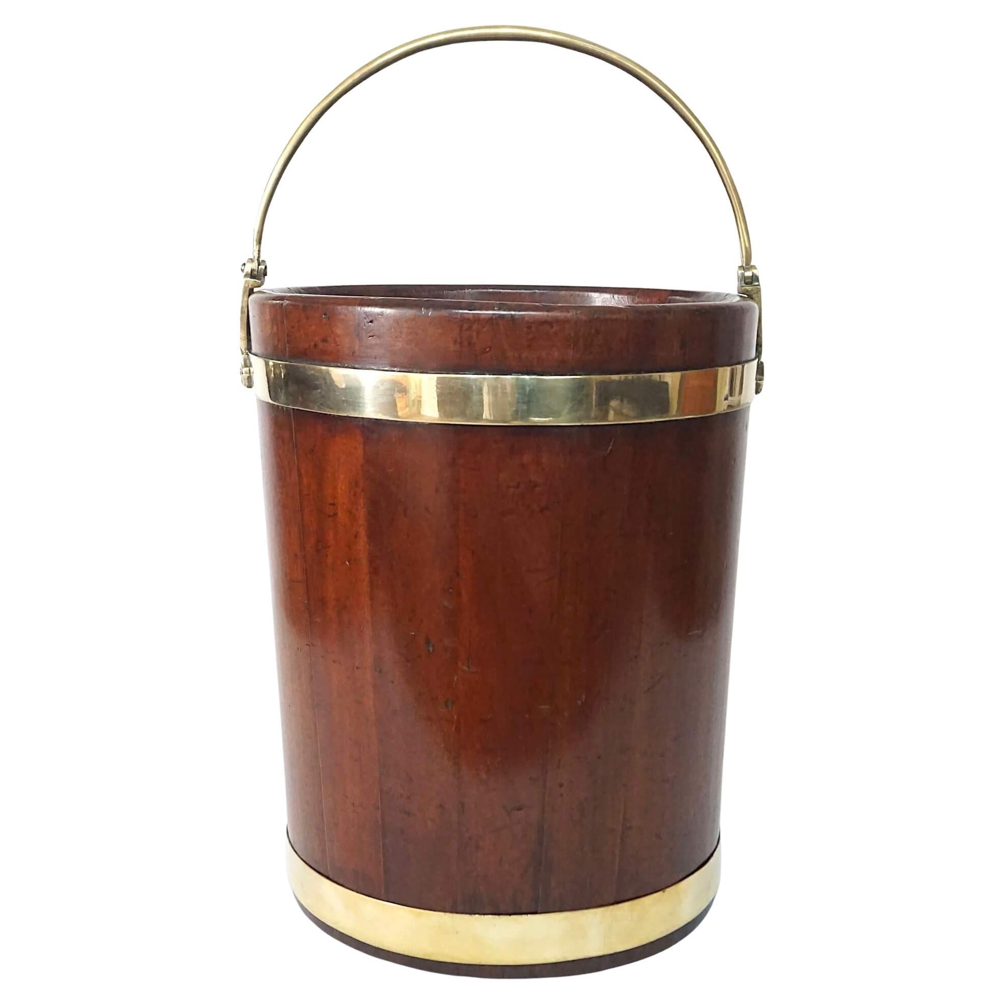 Irish George III Brass Bound Mahogany Peat or Turf Bucket, c. 1780 For Sale