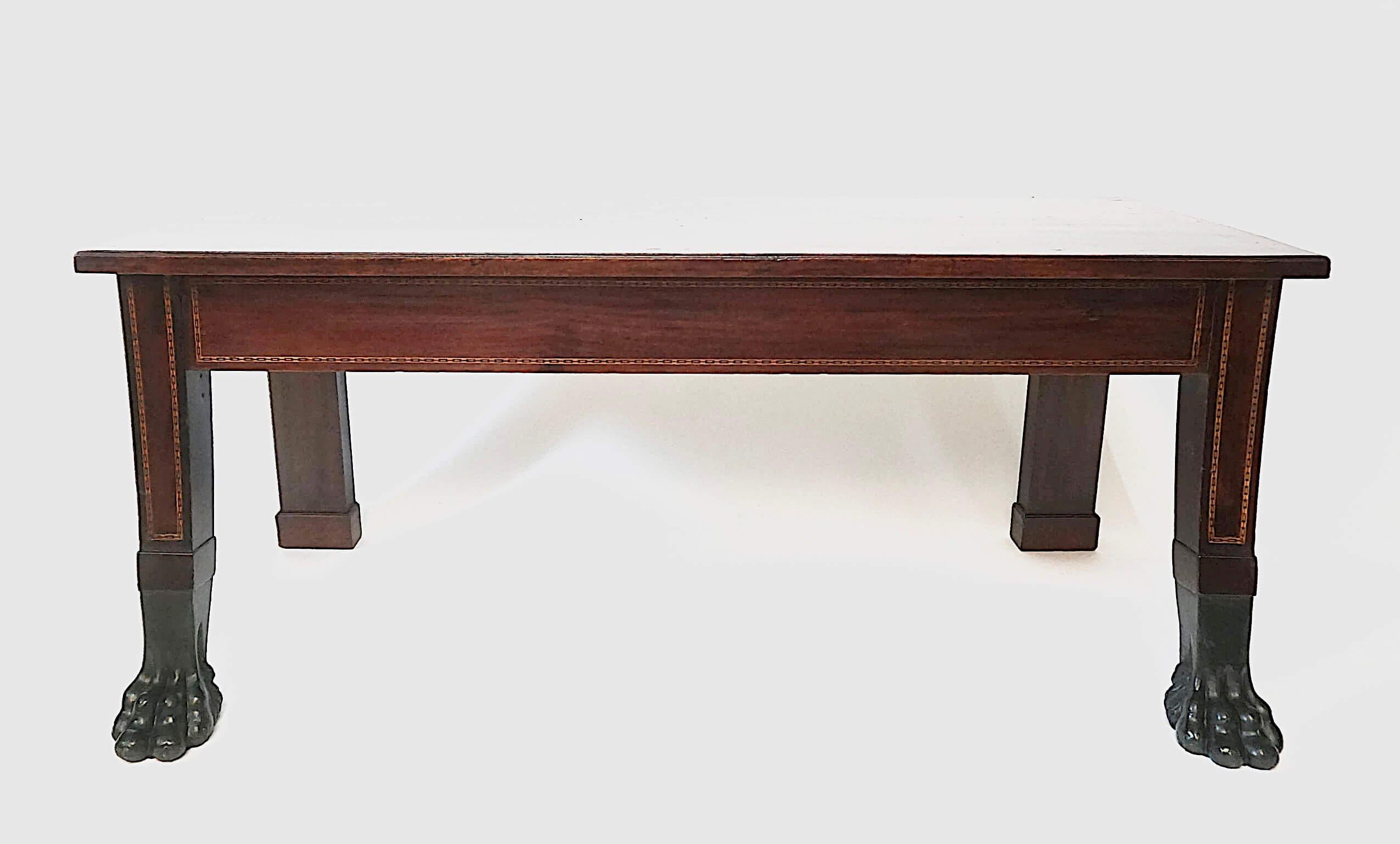 Regency Irish George III Neoclassical Inlaid Mahogany Hall Bench, circa 1805 For Sale