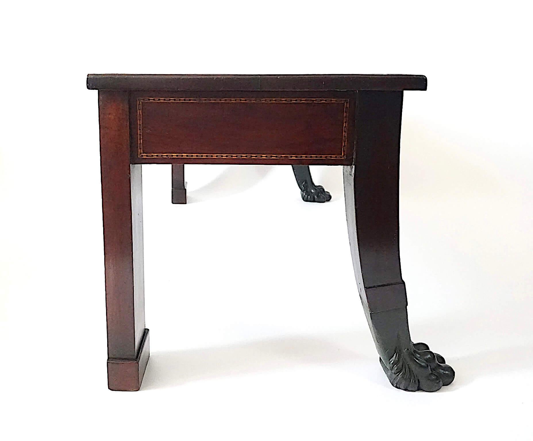 Hand-Carved Irish George III Neoclassical Inlaid Mahogany Hall Bench, circa 1805 For Sale
