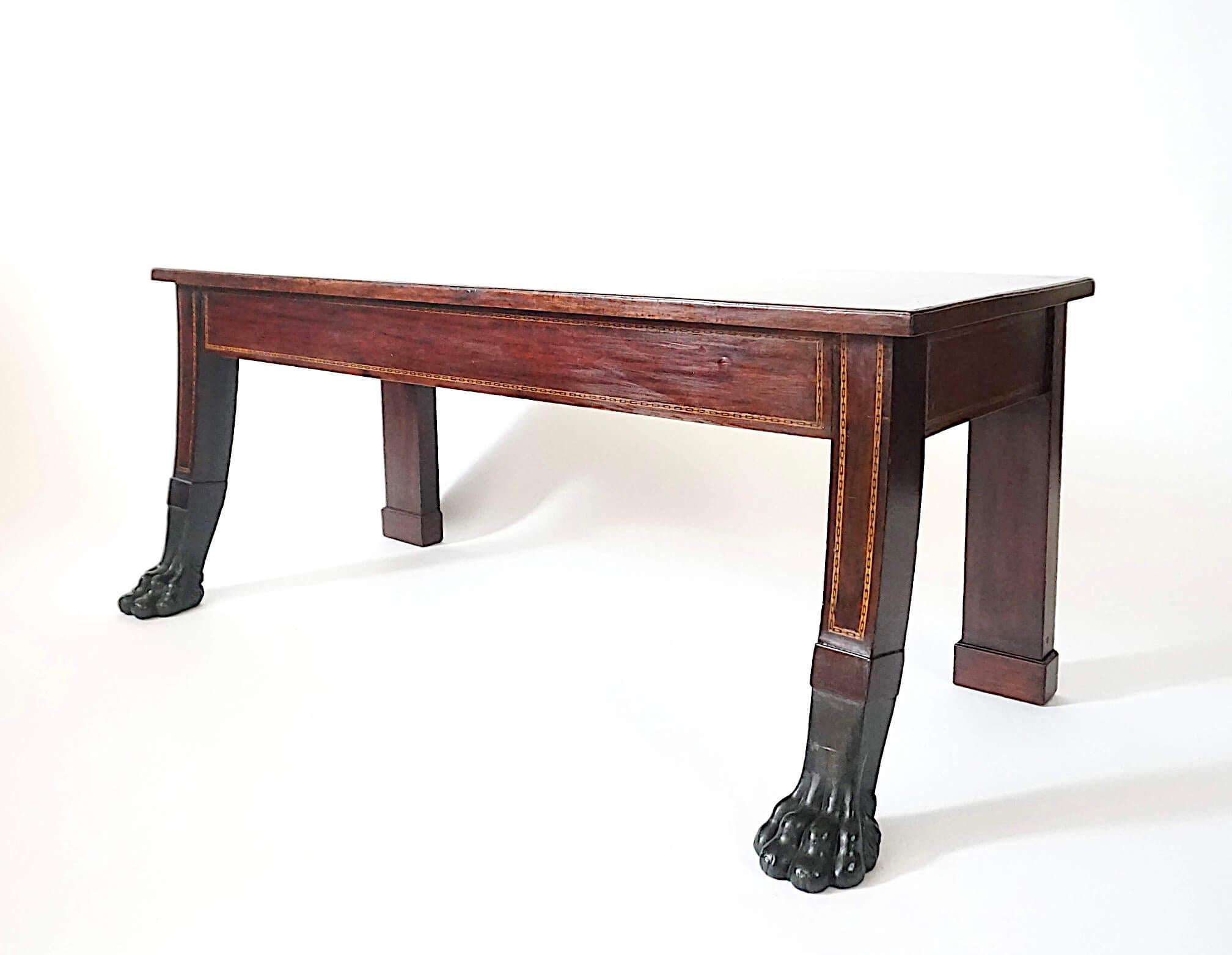 Ebony Irish George III Neoclassical Inlaid Mahogany Hall Bench, circa 1805 For Sale