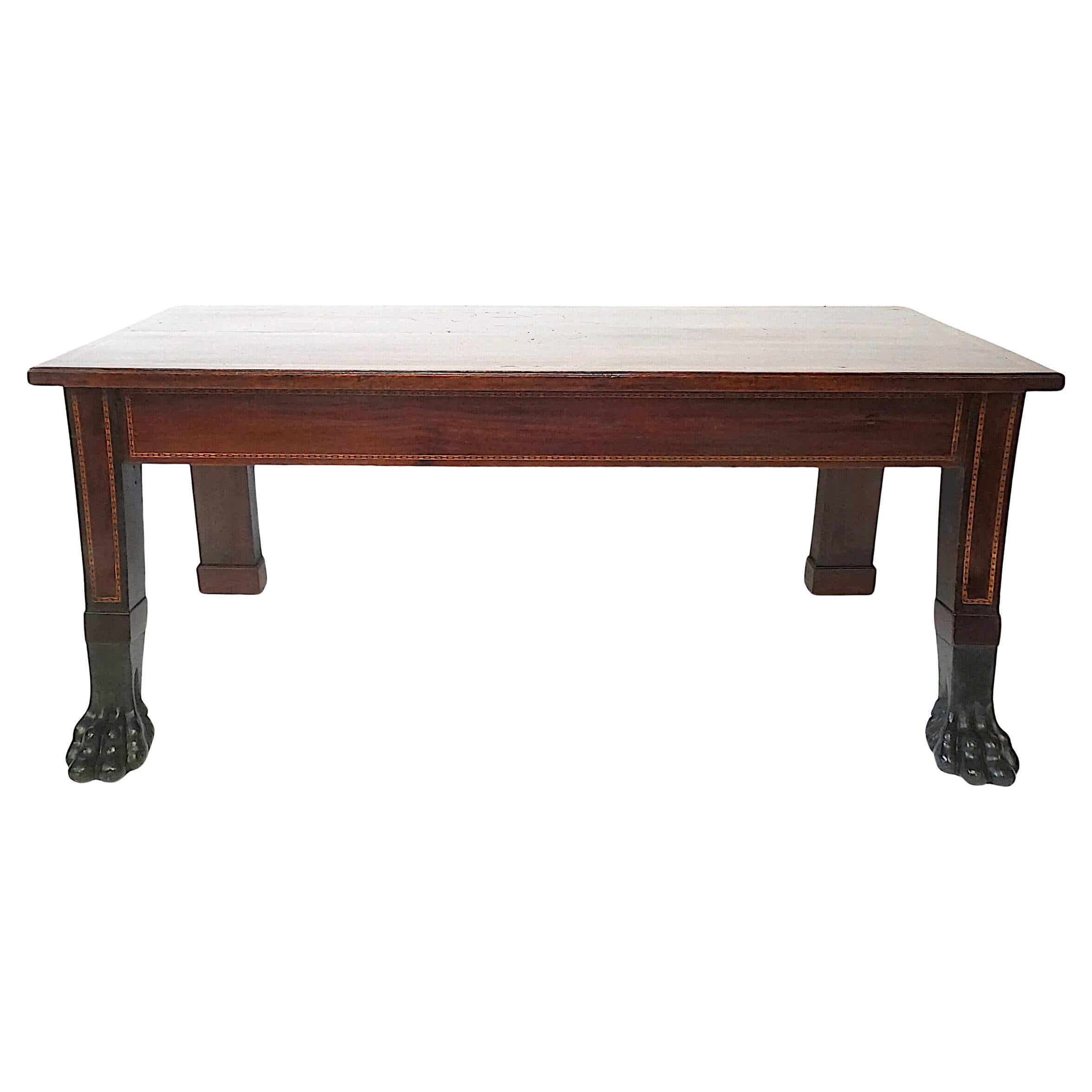 Irish George III Neoclassical Inlaid Mahogany Hall Bench, circa 1805 For Sale