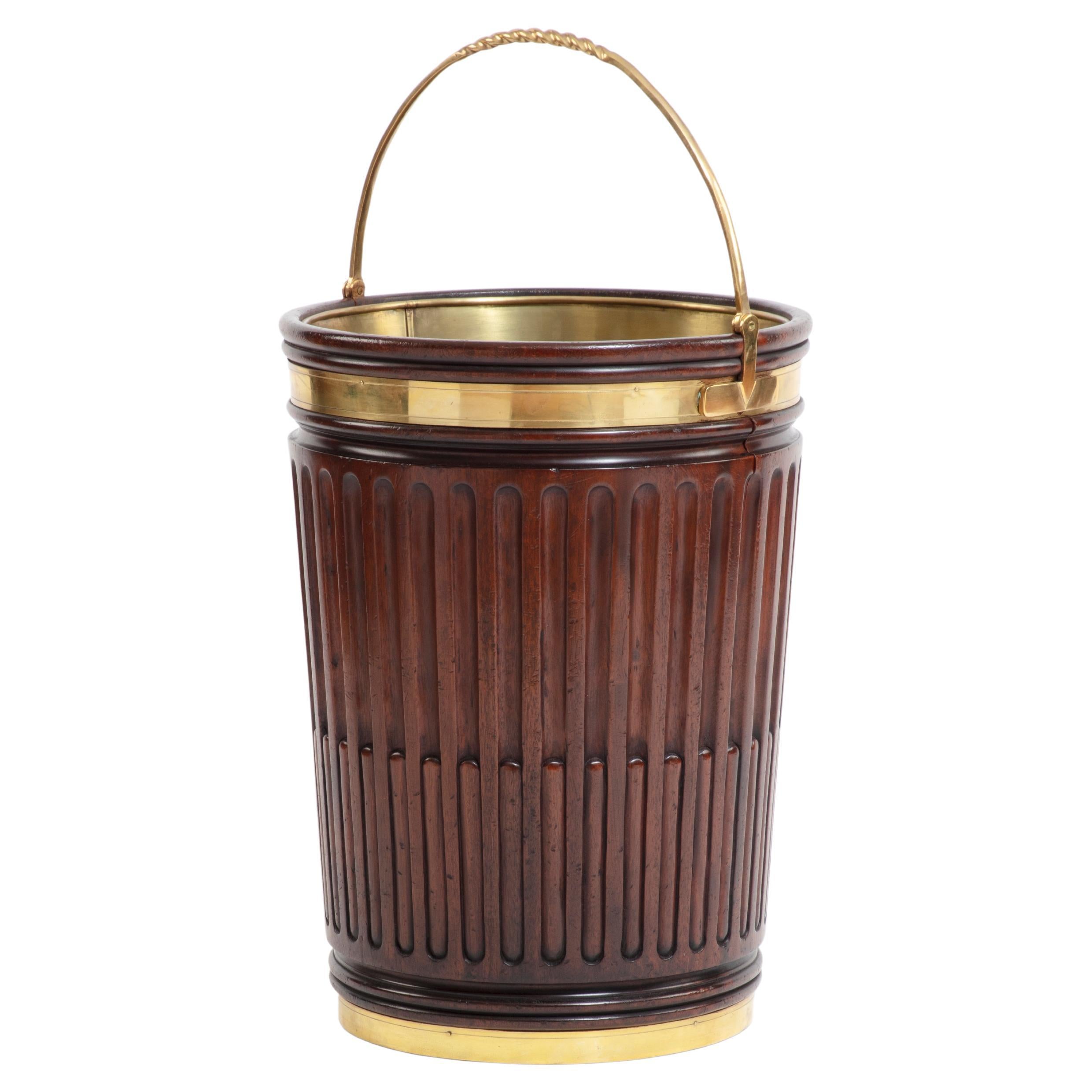Irish George III Style Fluted Mahogany Peat Bucket with Brass Hardware For Sale