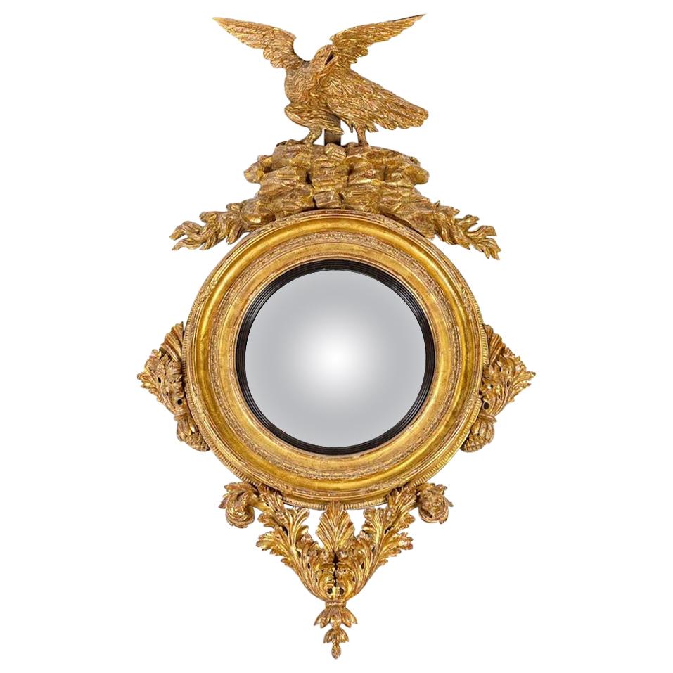 Irish Georgian Giltwood Convex Mirror For Sale