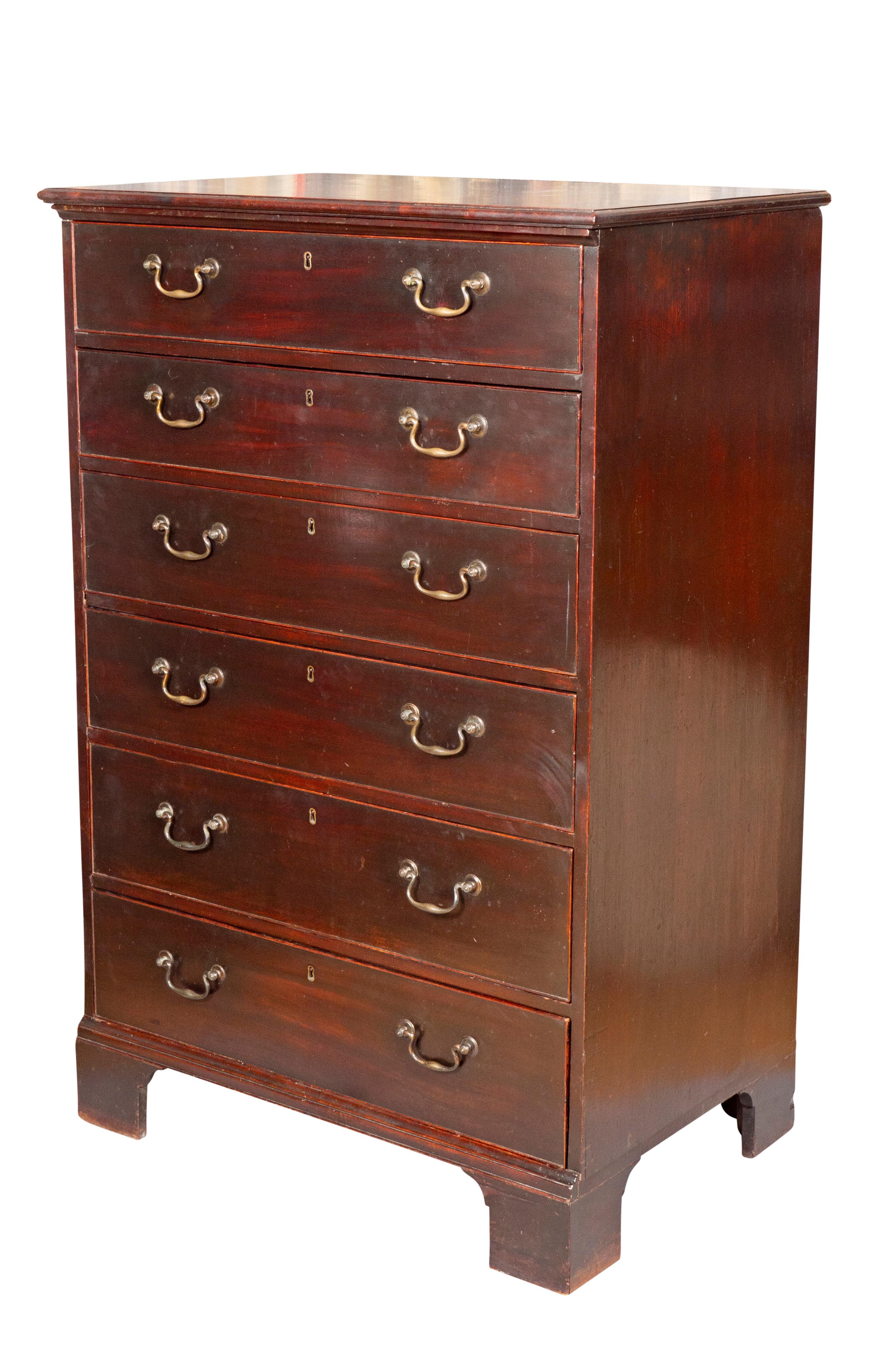 Brass Irish Georgian Mahogany High Chest of Drawers For Sale