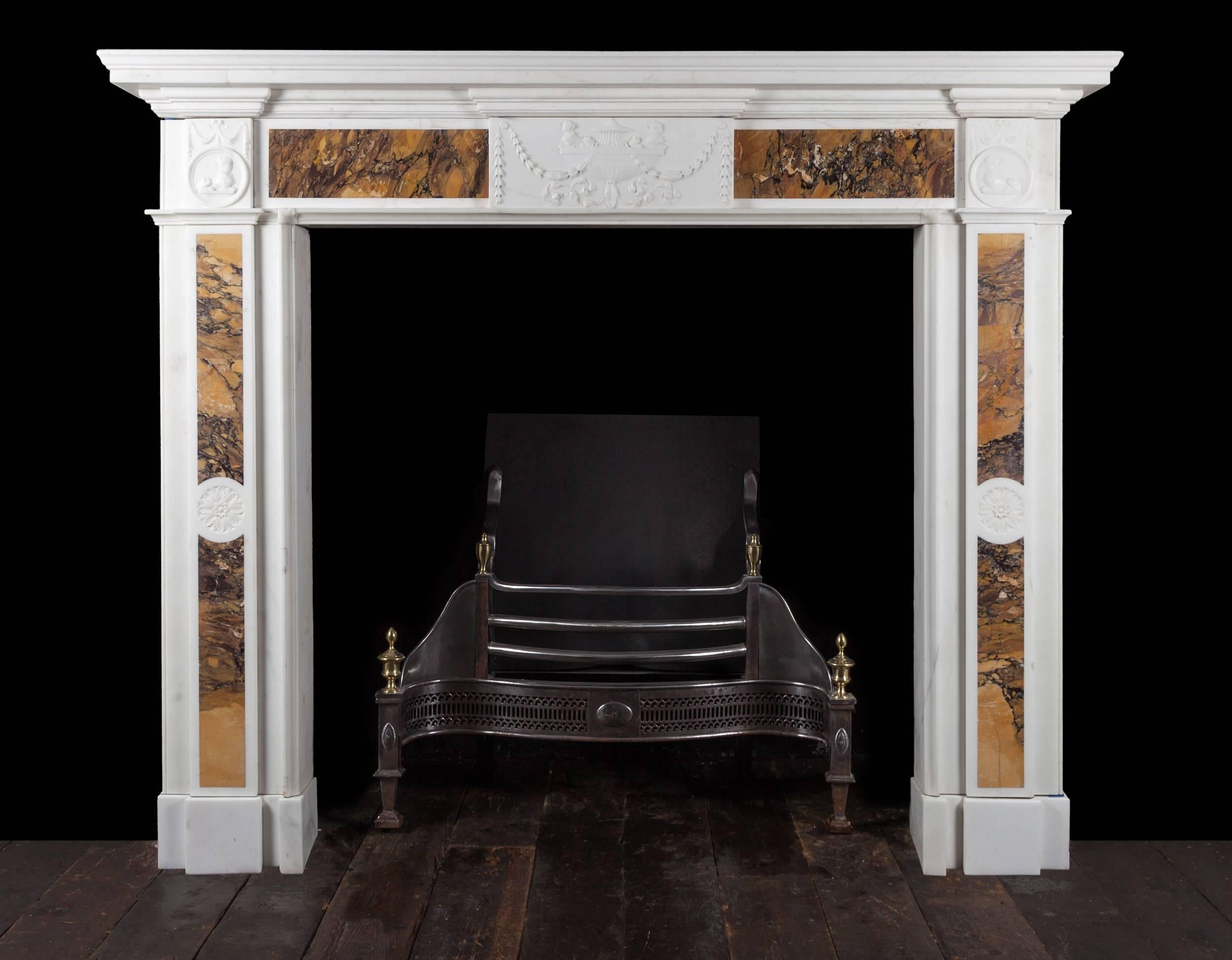 Carved Irish Georgian Sienna Marble Fireplace For Sale