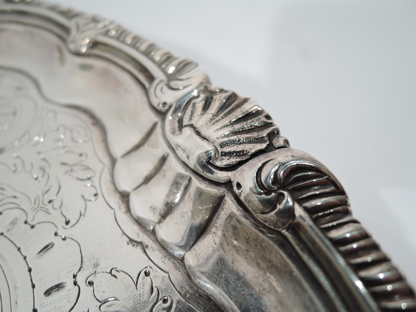Irish Georgian Sterling Silver Armorial Salver Tray by Letablere In Good Condition In New York, NY