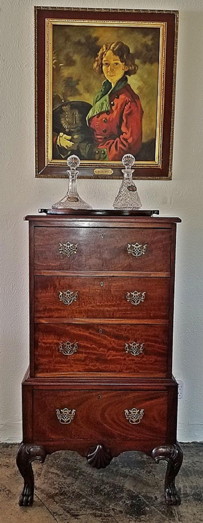 Brass Early 20C Irish Georgian Style Mahogany Low Boy. For Sale