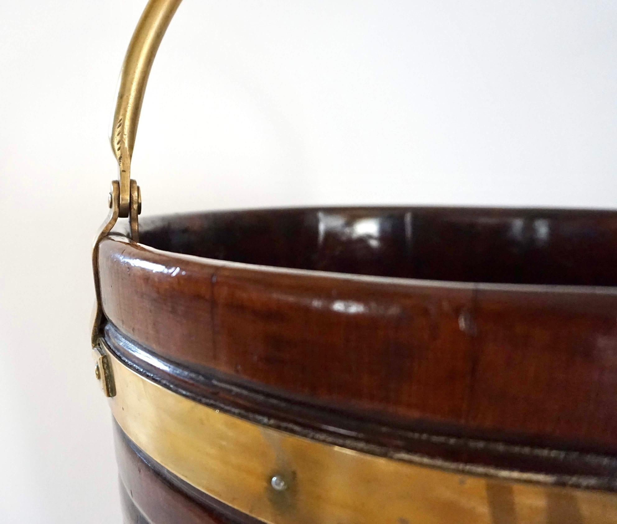 Irish Georgian Turned Mahogany and Brass Peat or Kindling Bucket, circa 1800 3
