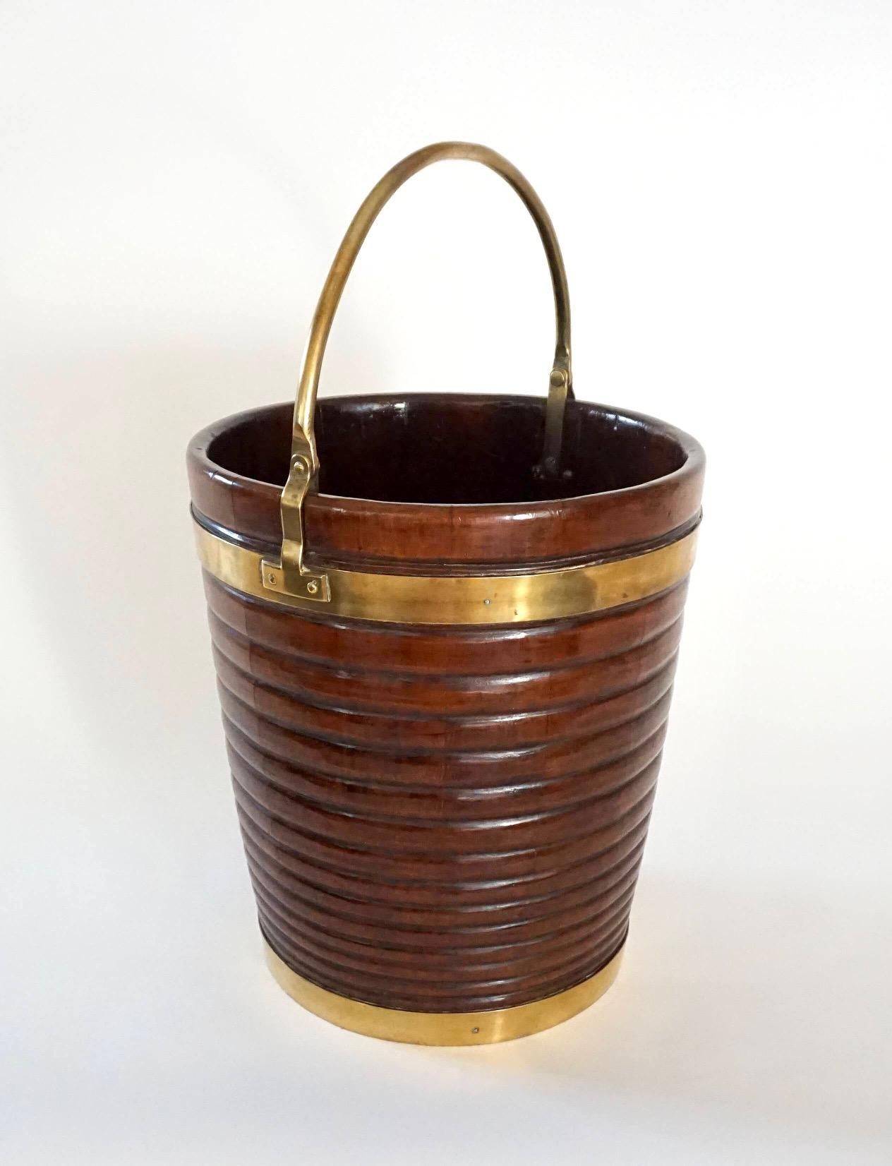 Irish Georgian Turned Mahogany and Brass Peat or Kindling Bucket, circa 1800 1
