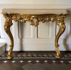 Irish Giltwood Georgian Marble Top Console, Stamped S. TRAHAN