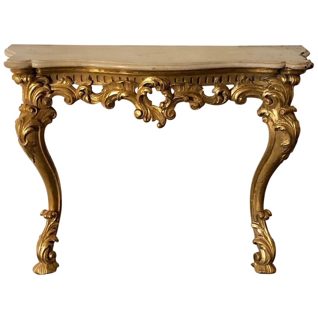 Irish Giltwood Georgian Marble Top Console, Stamped S. TRAHAN