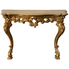 Irish Giltwood Georgian Marble Top Console, Stamped S. TRAHAN
