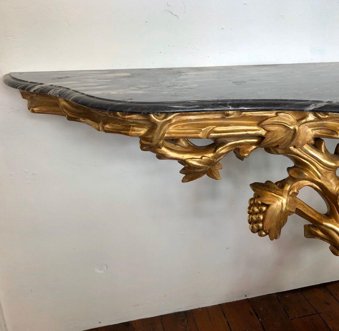 Irish Giltwood Grapevine Form Marble-Top Console, Late 18th Century 1