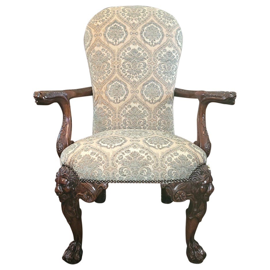 Irish Hand Carved Armchair with Lions Heads & Hairy Paw Feet