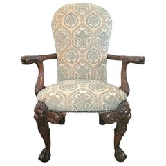 Irish Hand Carved Armchair with Lions Heads & Hairy Paw Feet