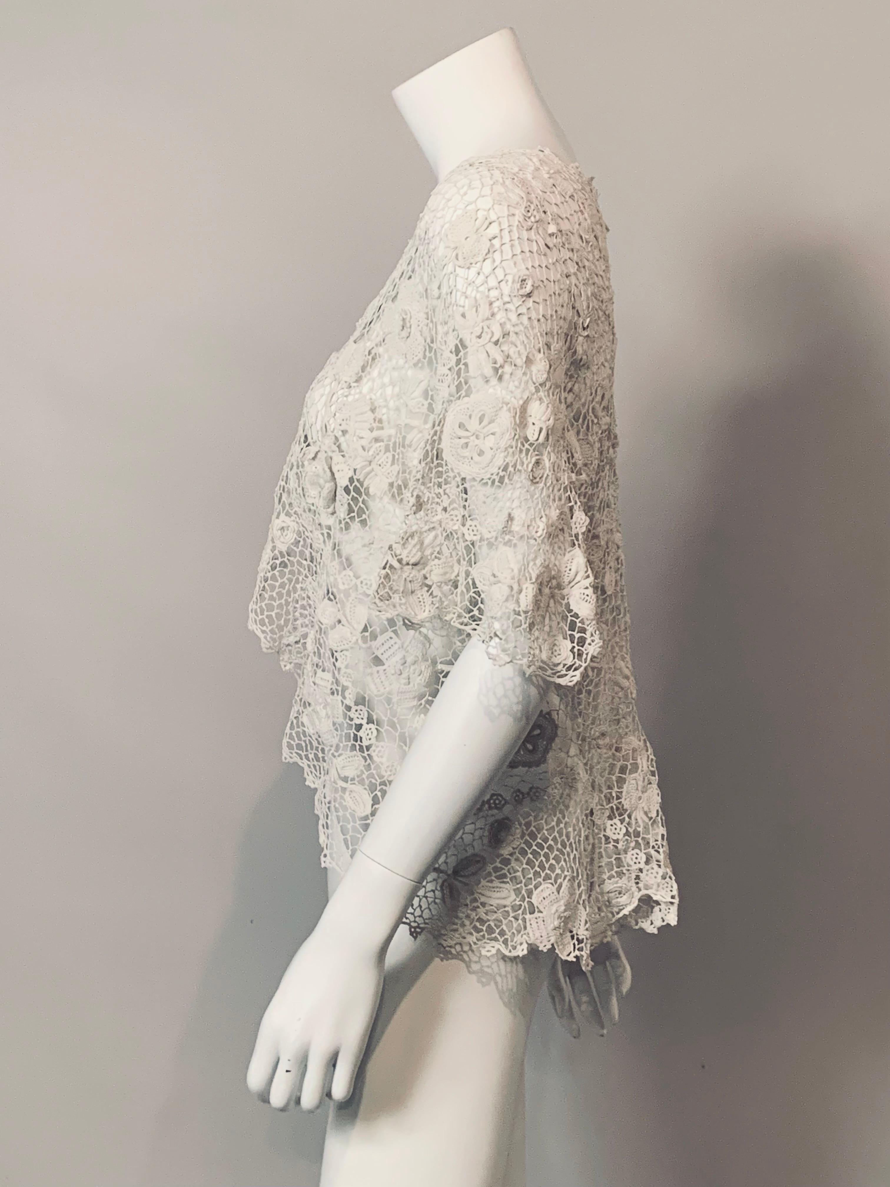 Irish Lace Hand Made Pure White Cotton Jacket For Sale 2