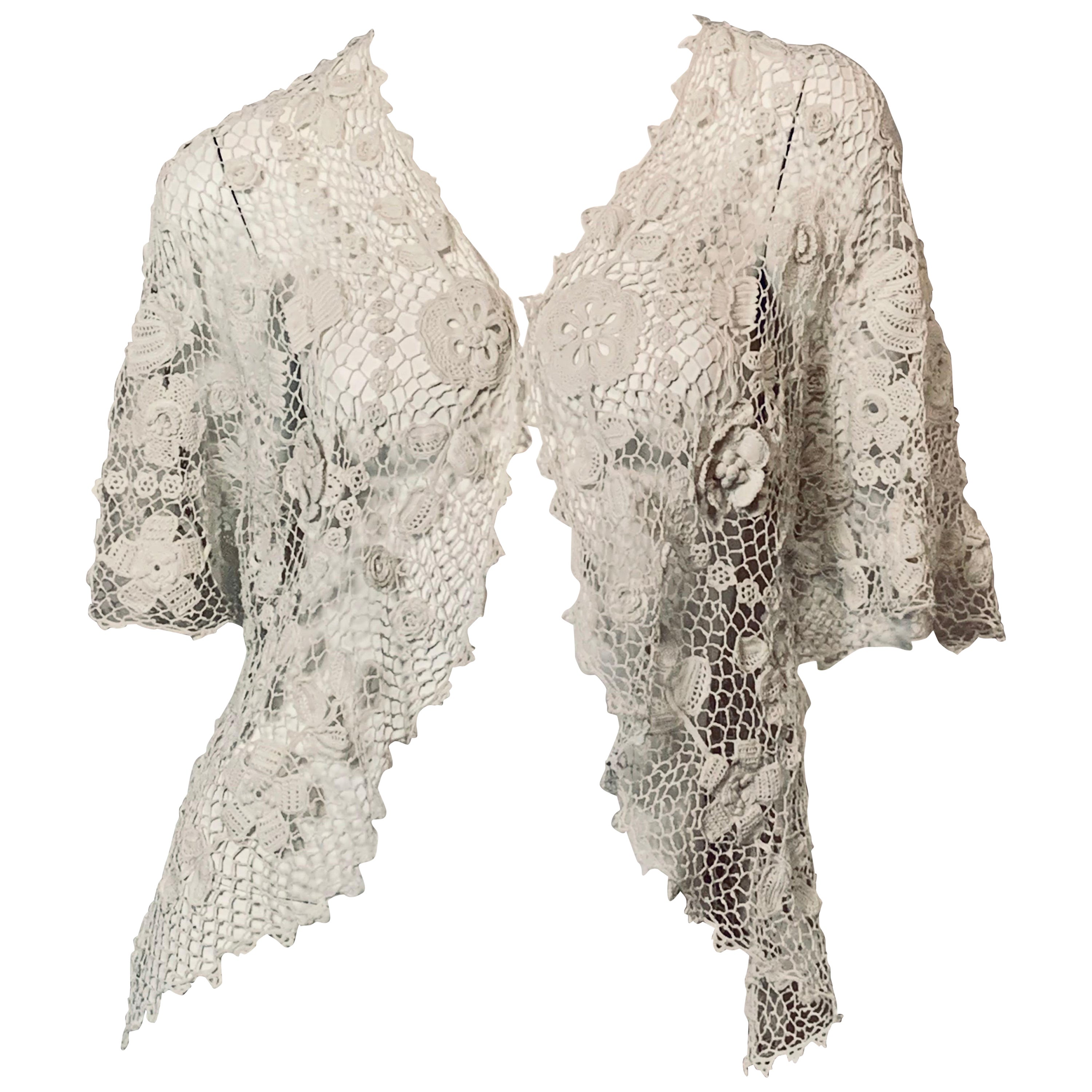 Veste en dentelle irlandaise fabriquée à la main en coton blanc pur