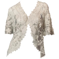 Irische Jacke aus reiner weißer Baumwolle mit Spitze, handgefertigt