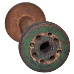 Used Irish Linen Wooden Bobbin Spool Machinery Rustic Relic, Dark Green